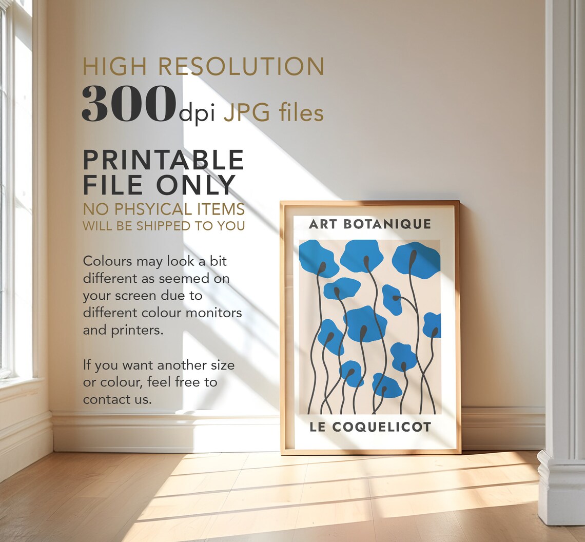 Art Botanique Le Coquelicot Blue Poppy Beige French Floral Wall Poster - Image 4