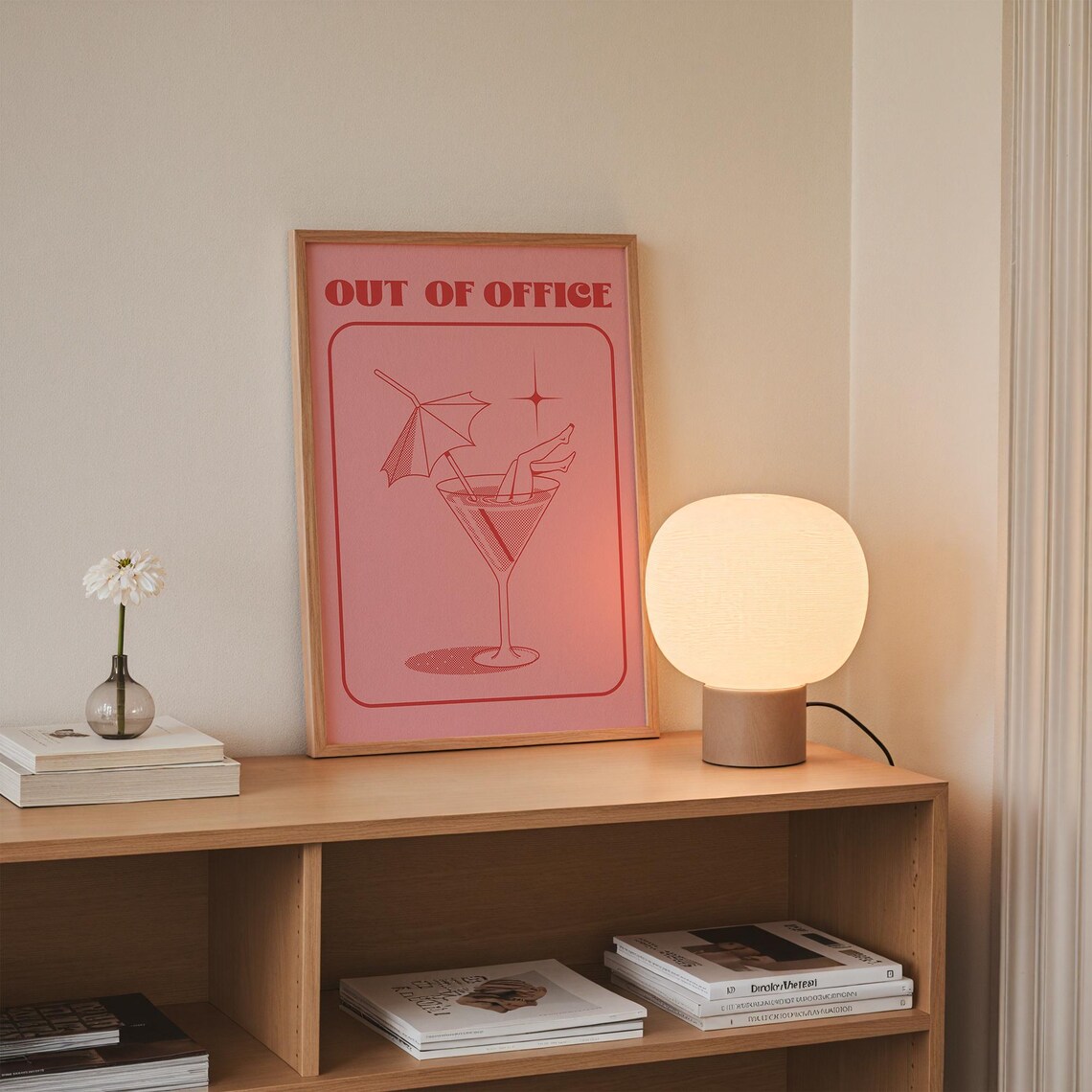 Out Of Office Retro Pink Martini Girl Fun Vacation Wall Poster - Image 3