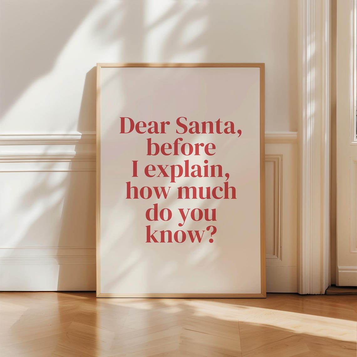 Dear Santa Before I Explain Funny Cream Red Typography Quote Poster - Image 2