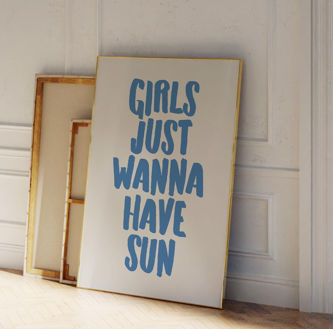 Girls Just Wanna Have Sun Blue Coastal Typography Trendy Poster - Image 4
