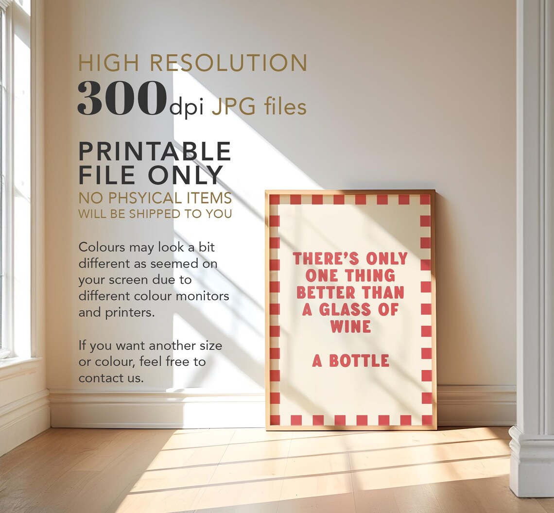 Better Than Wine Bottle Funny Quote Red Checkerboard Kitchen Wall Poster - Image 3