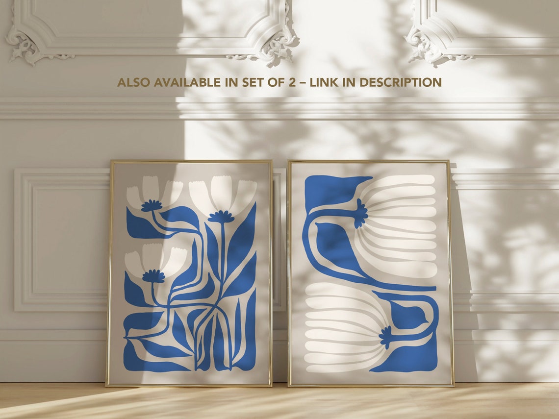 Blue White Flower Abstract Botanical Art Print - Image 3