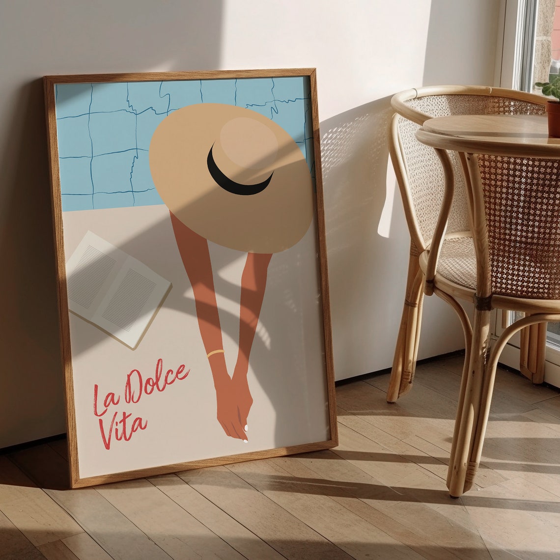 La Dolce Vita Poolside Sunhat Woman Summer Vacation Art Poster - Image 2