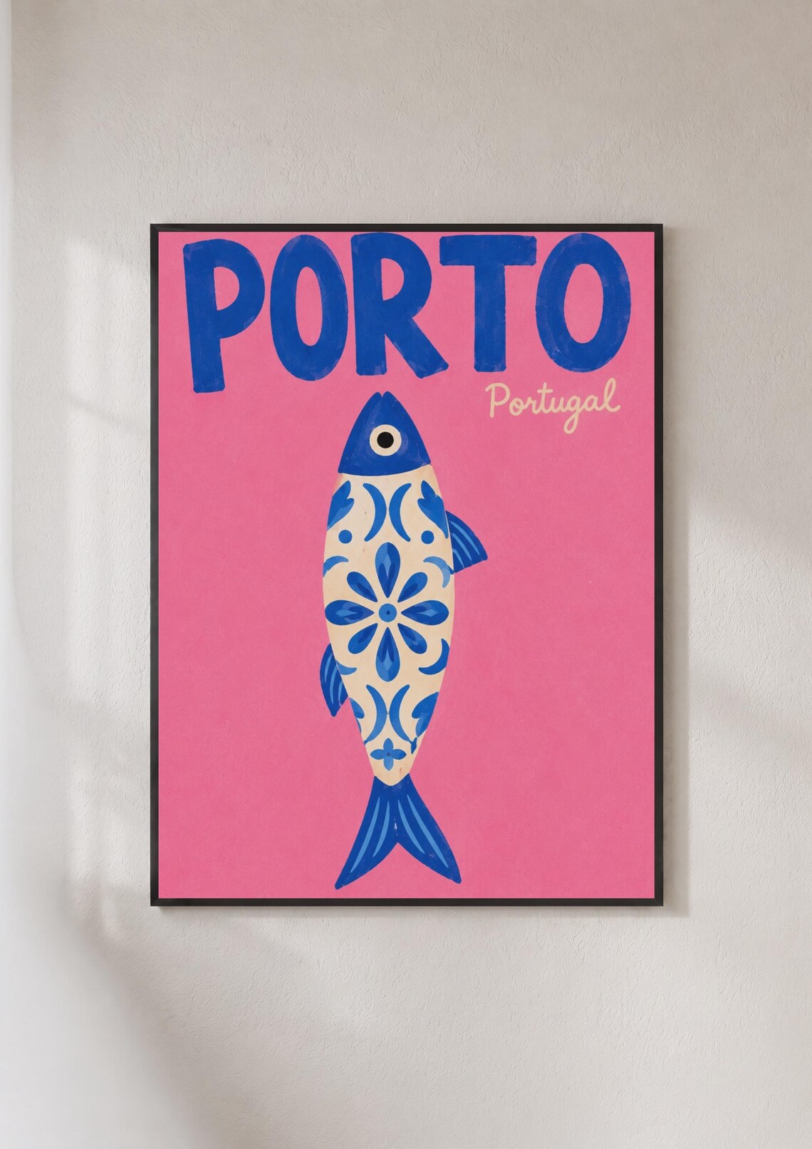 Porto Portugal Travel Poster, Sardine Azulejo Tile Art