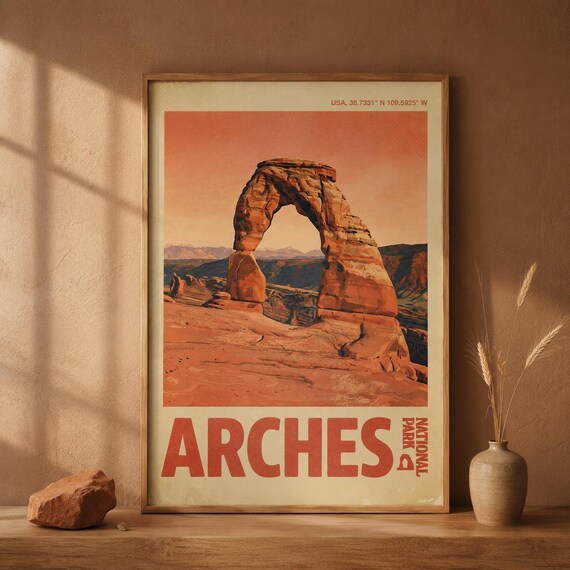 Arches National Park Delicate Arch Utah Vintage Desert Travel Poster