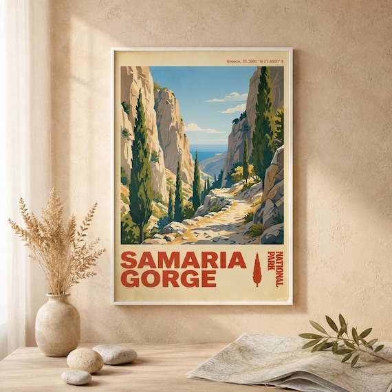 Samaria Gorge National Park Greece Crete Hiking Travel Poster
