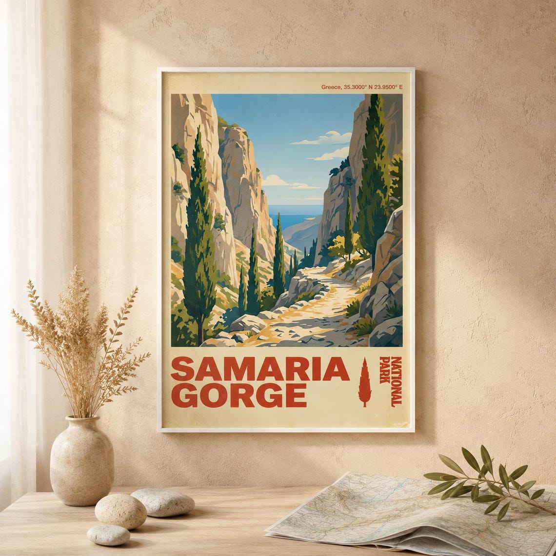 Samaria Gorge National Park Greece Crete Hiking Travel Poster