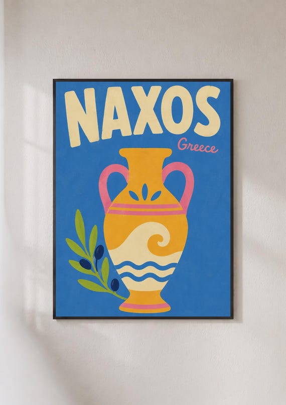 Naxos Greece Travel Poster Greek Island Wall Art Amphora Print Mediterranean Decor