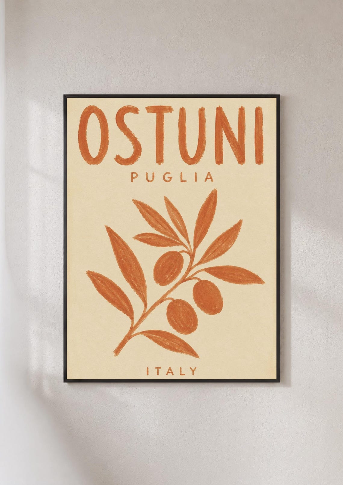 Ostuni Puglia Italy Olive Branch Botanical Retro Travel Poster
