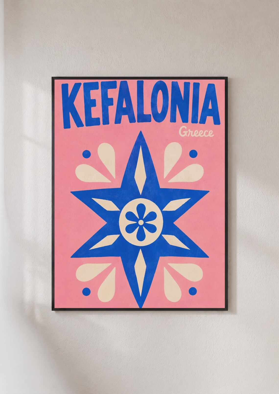 Kefalonia Greece Retro Travel Poster, Greek Island