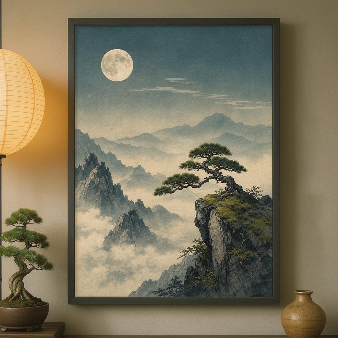 Japanese Moon Mountain Print