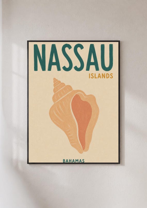 Nassau Bahamas Travel Poster, Retro Caribbean Islands