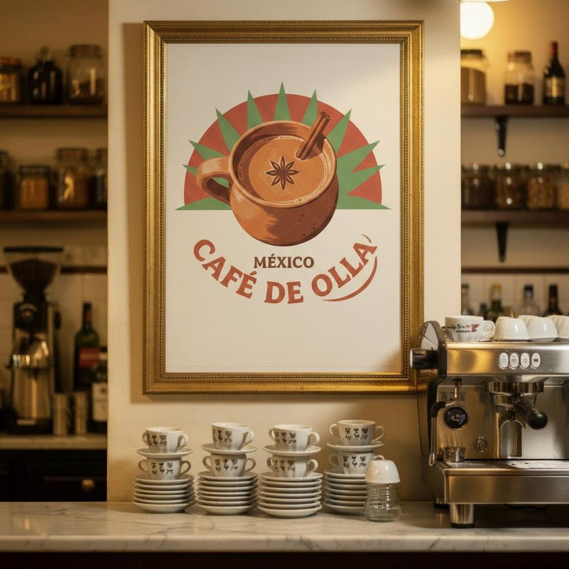 Mexican Coffee Print Vintage Caf De Olla Poster Bar Art