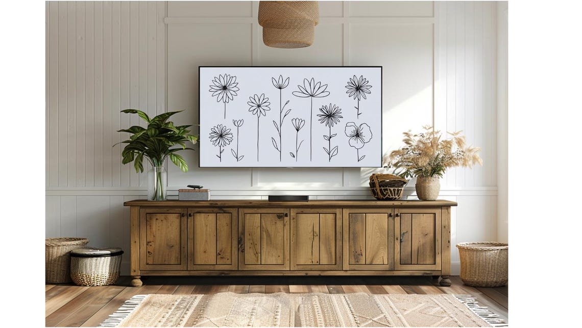 Black Line Drawing Wildflowers Minimalist Botanical Farmhouse Poster - Image 2