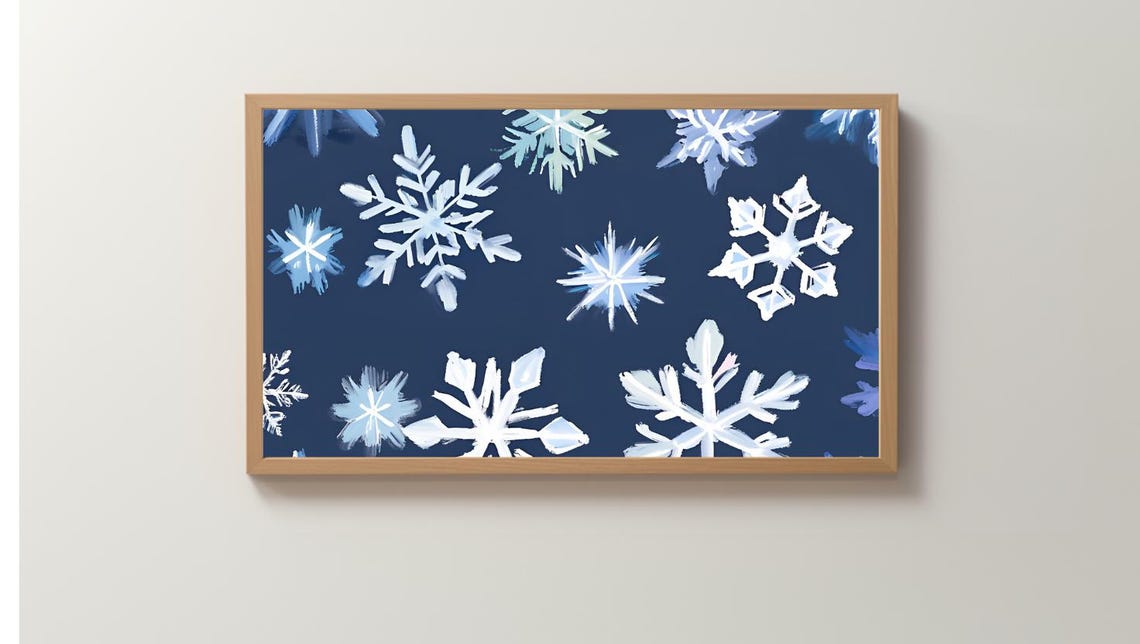 White Snowflakes Dark Green Winter Holiday Pattern Frame TV Poster - Image 3