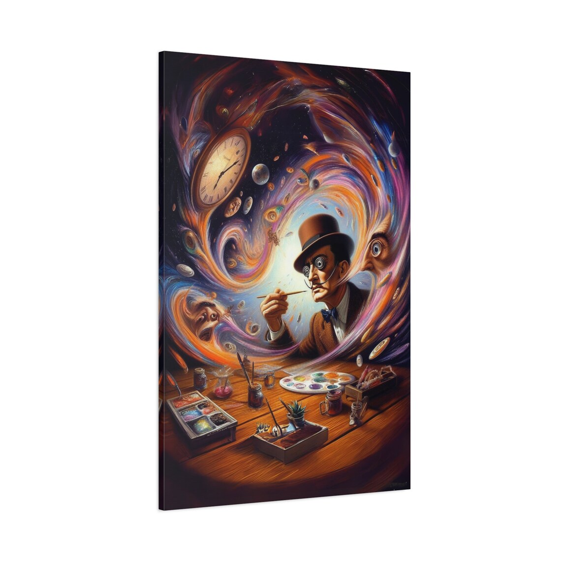 Salvador Dali Cosmic Artist Portrait Surreal Melting Clock Poster - Image 3