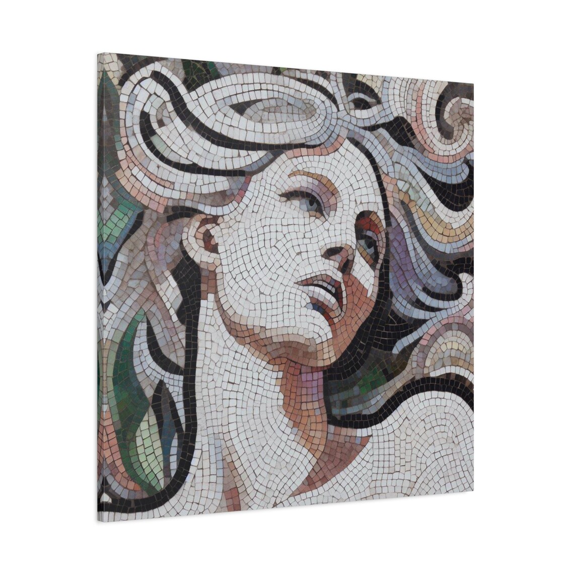 Mosaic Tile Woman Portrait Flowing Hair Earth Tones Classic Art Poster - Image 3
