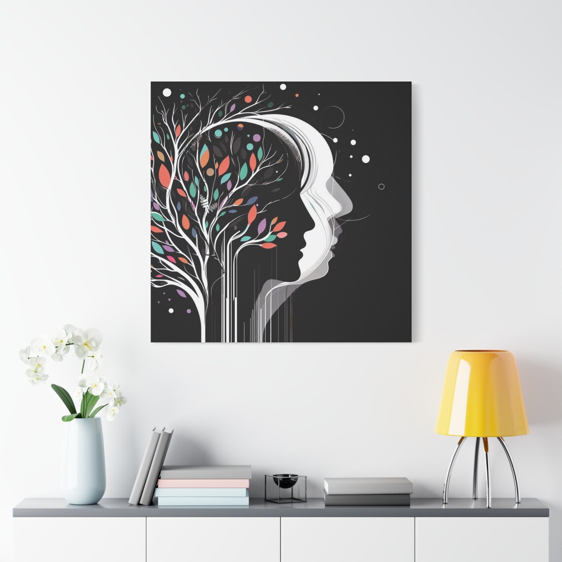 Abstract Tree And Woman Art Modern Tree Silhouette Wall Art Tree And Woman On Black And White Artwork Stretched 125 - Image 2