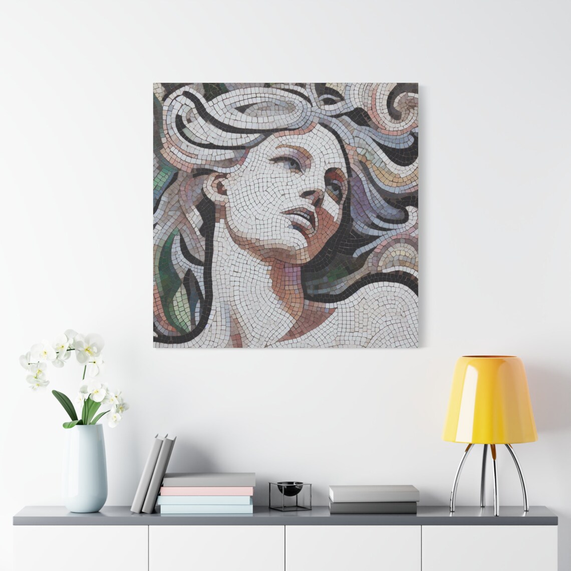 Mosaic Tile Woman Portrait Flowing Hair Earth Tones Classic Art Poster - Image 4