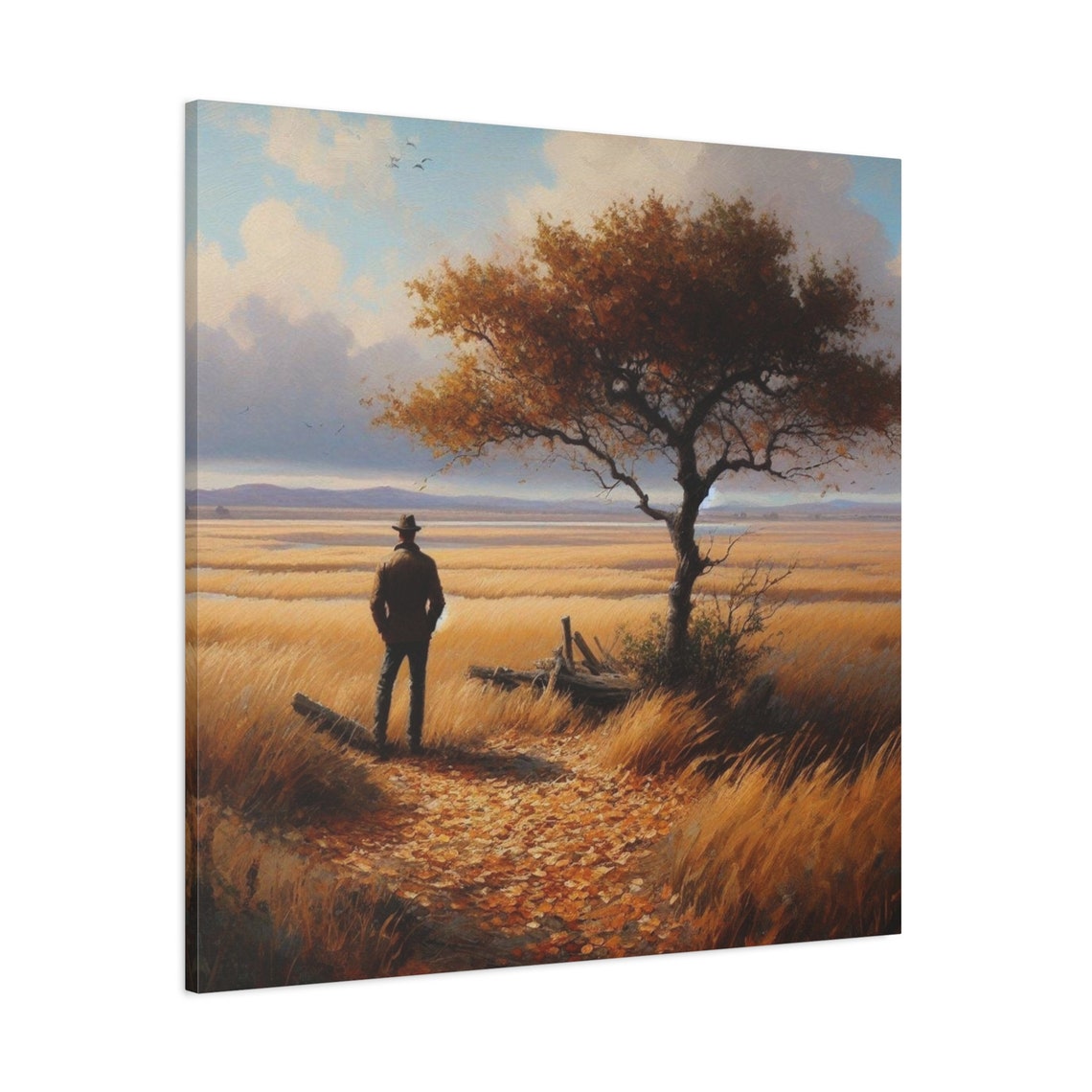 Man in Autumn Field Golden Wheat Rustic Countryside Wall Poster - Image 3