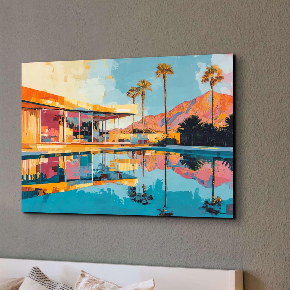 Palm Springs Mid Century House Palm Trees Pool Reflection Art Poster