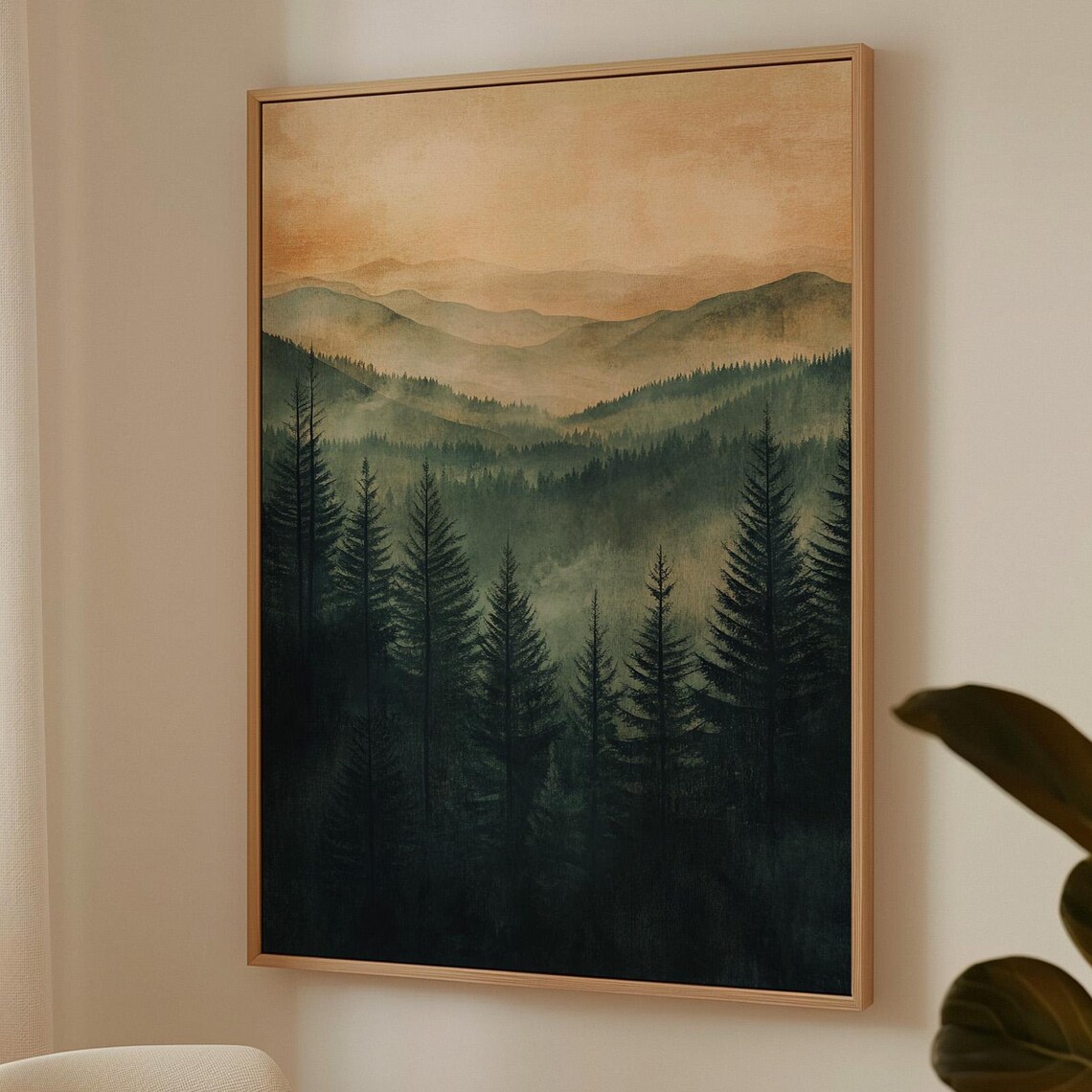Misty Mountain Evergreen Forest Golden Morning Landscape Poster