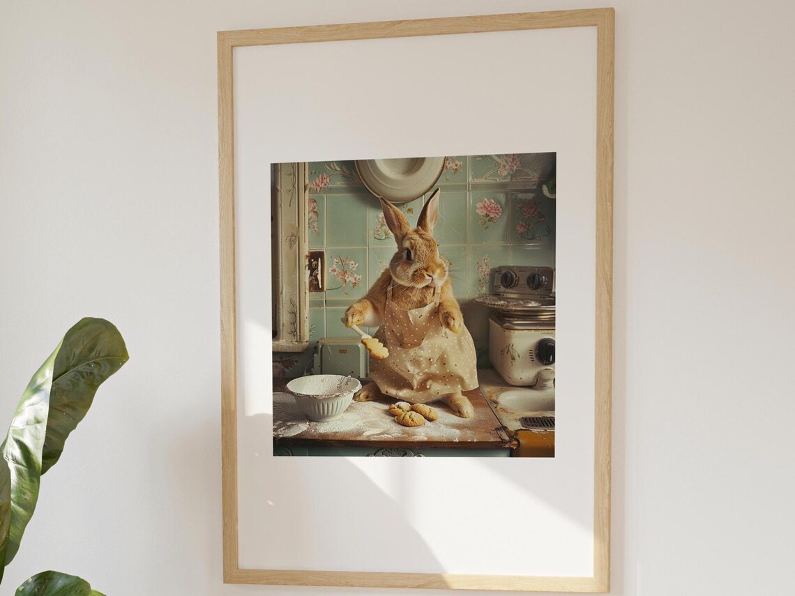 Vintage Rabbit Painting, Neutral Country Nursery