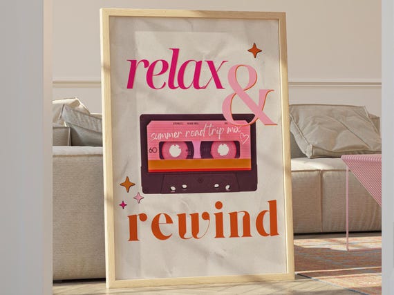 Vintage Music Wall Art Cassette Tape Girly Lover Gift Retro Home Decor Feminine Text Poster Print Pink
