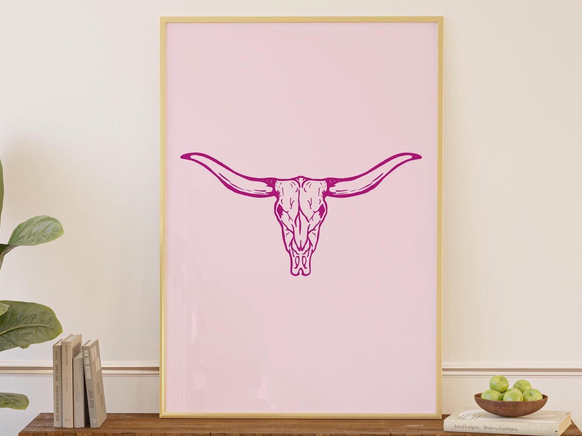 Western Cowgirl Wall Art Longhorn Bull Skull Trendy Gallery Wall Southwestern Decor Minimalist Cowboy Line Art Horse Rider Lasso Art Print