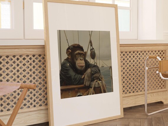 Nautical Chimpanzee On Toilet With Newspaper
