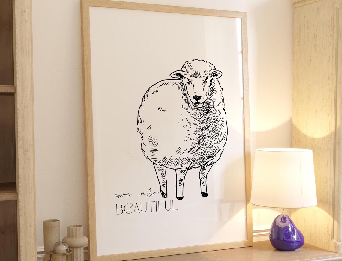 Adorable Sheep Bathroom Art Print, Cute Animal