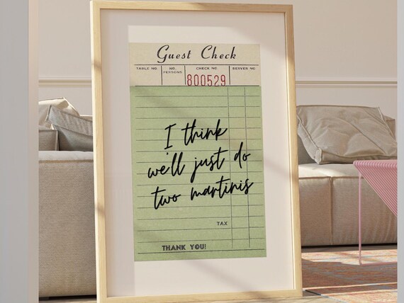 Guest Check Bar Cart Trendy Wall Art Lover Gift New Home Dorm Decor