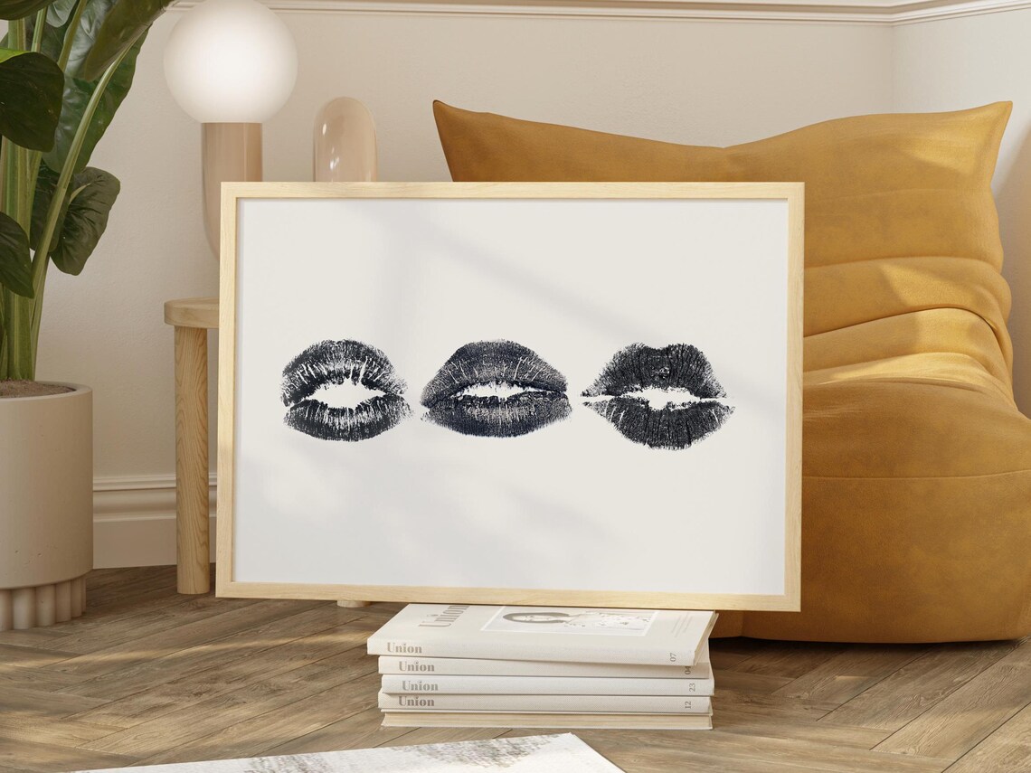 Three Black Lipstick Kiss Marks Bold Fashion Room Decor Poster