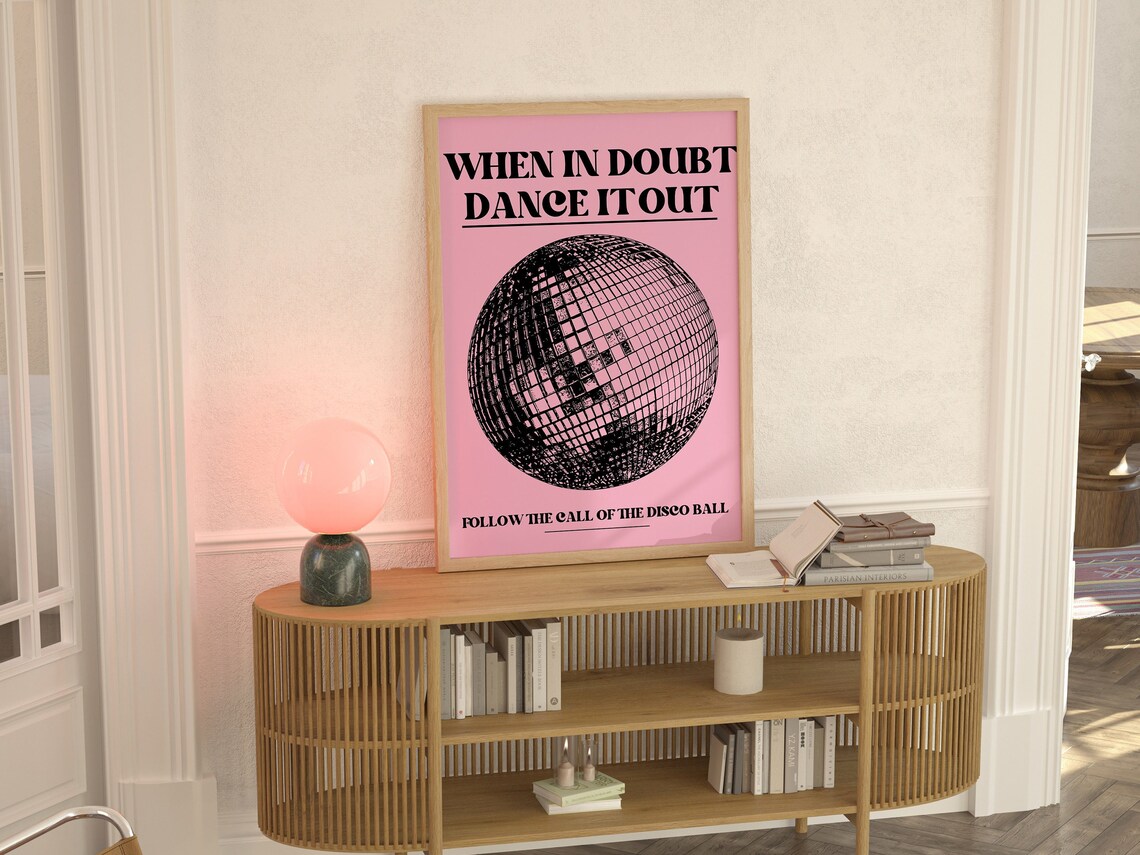Dance It Out Retro Disco Ball Print, Quote Art - Image 3