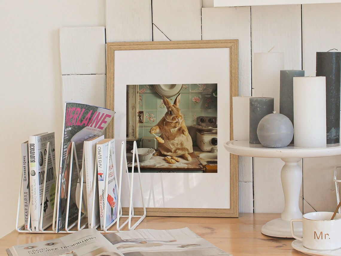 Vintage Rabbit Painting, Neutral Country Nursery - Image 2