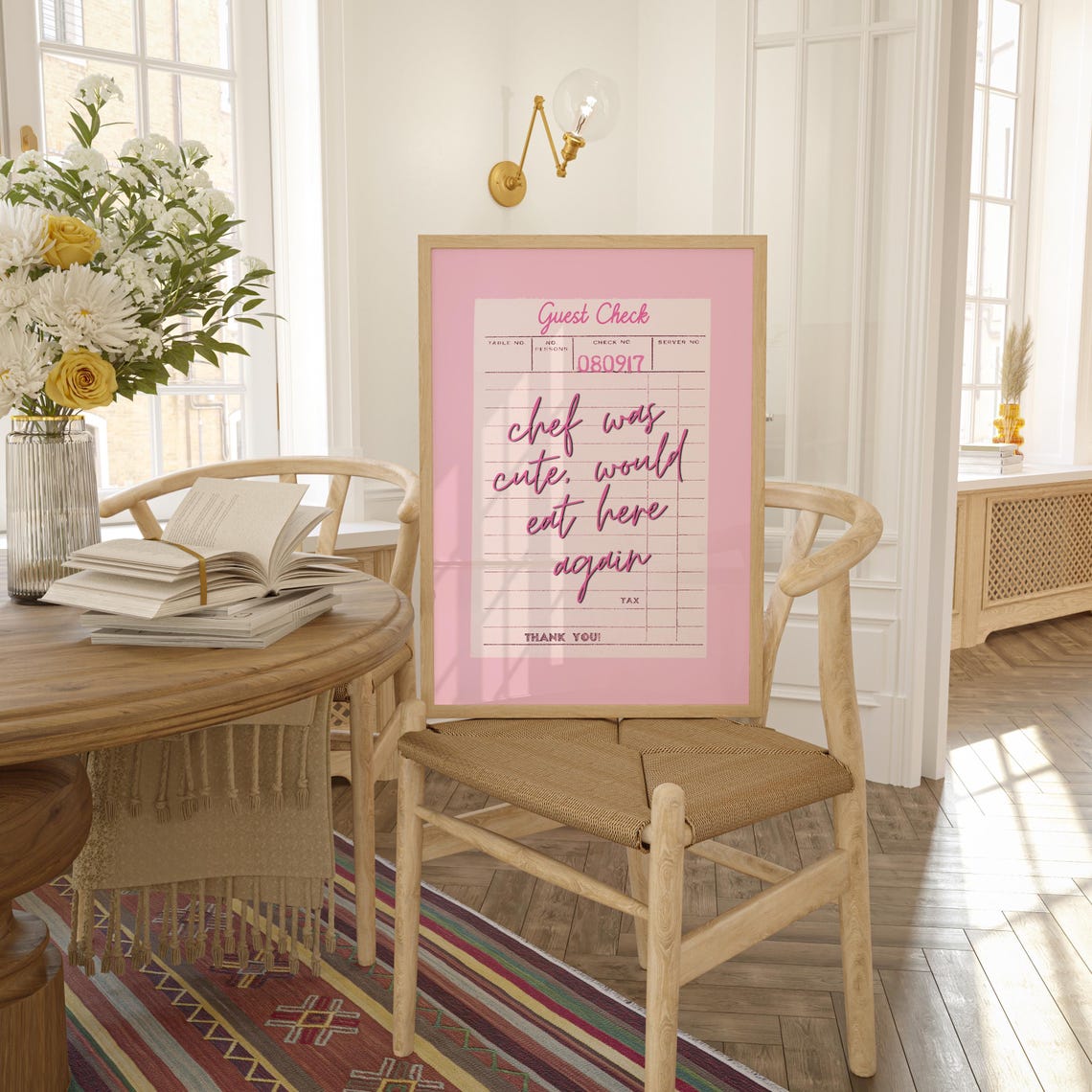 Guest Check Chef Was Cute White Retro Kitchen Quote Wall Poster
