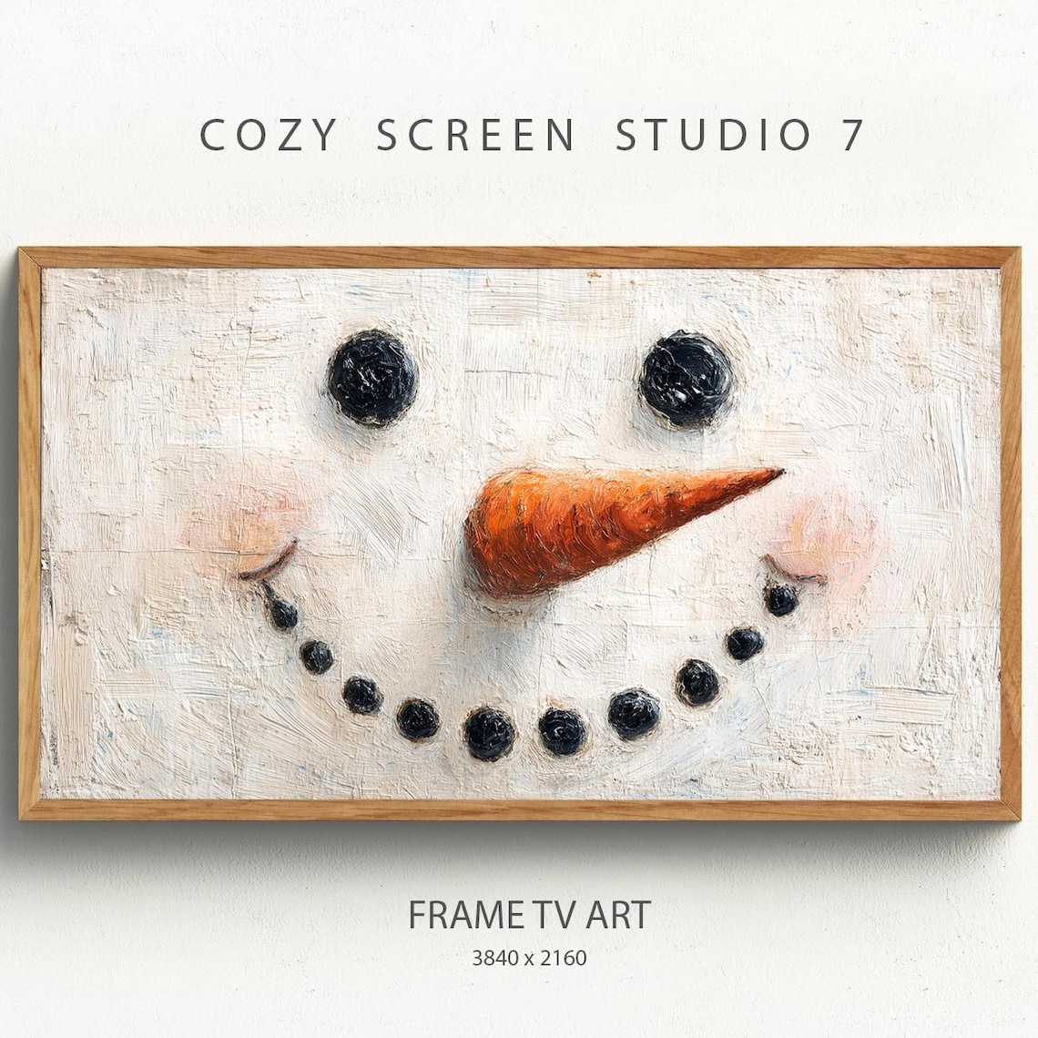 Minimalist Snowman Face Impasto Painting Carrot Nose Christmas Wall Art
