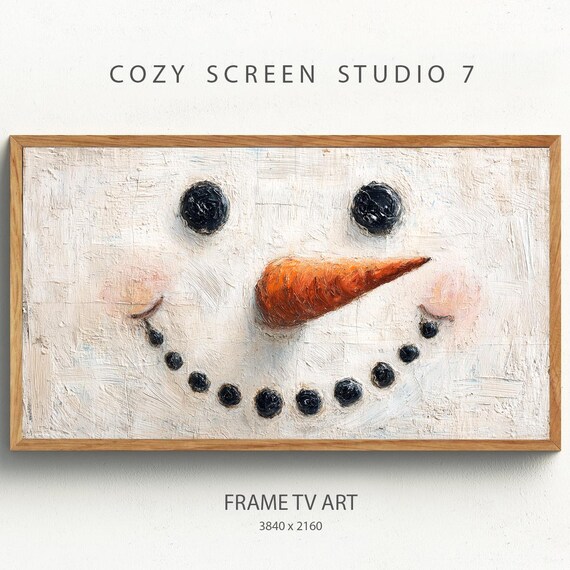 Minimalist Snowman Face Frame Tv Art Winter Holiday Screensaver
