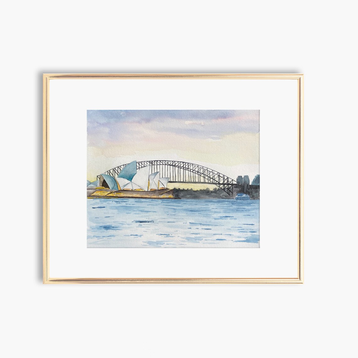 Sydney Sunset Watercolor Art Print, Australia Decor