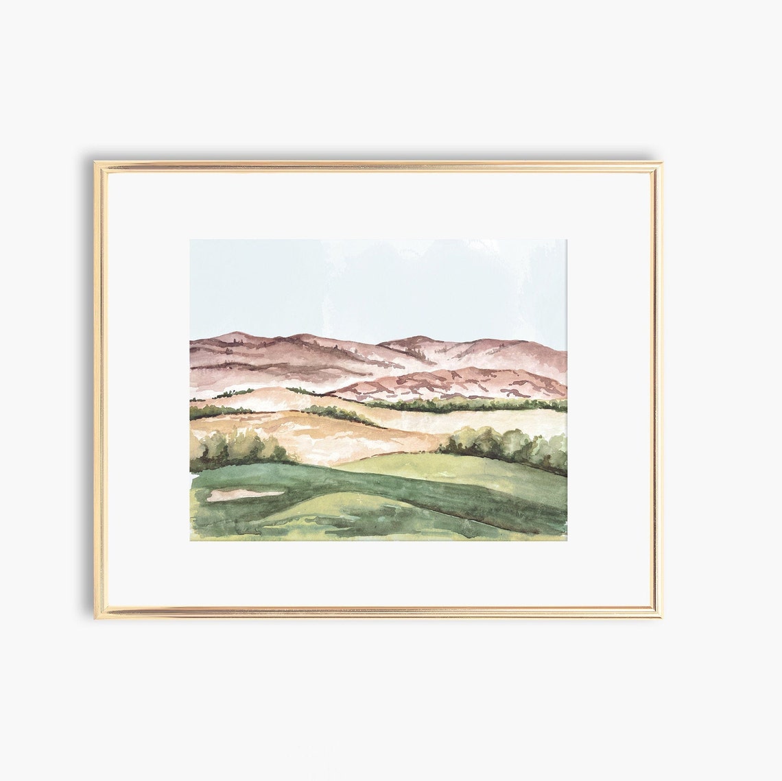 Rolling Hills Watercolor Landscape Vineyard Countryside Scenic Poster
