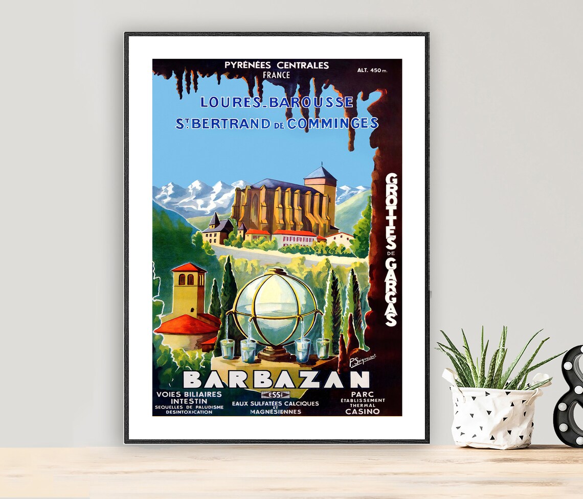 Barbazan Pyrenees Centrales France Vintage Travel Poster