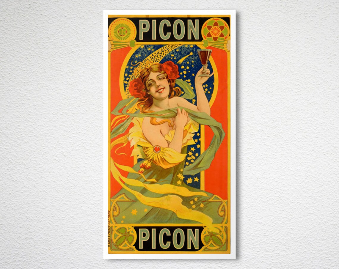Picon Art Nouveau Woman with Aperitif Glass Vintage French Poster - Image 2