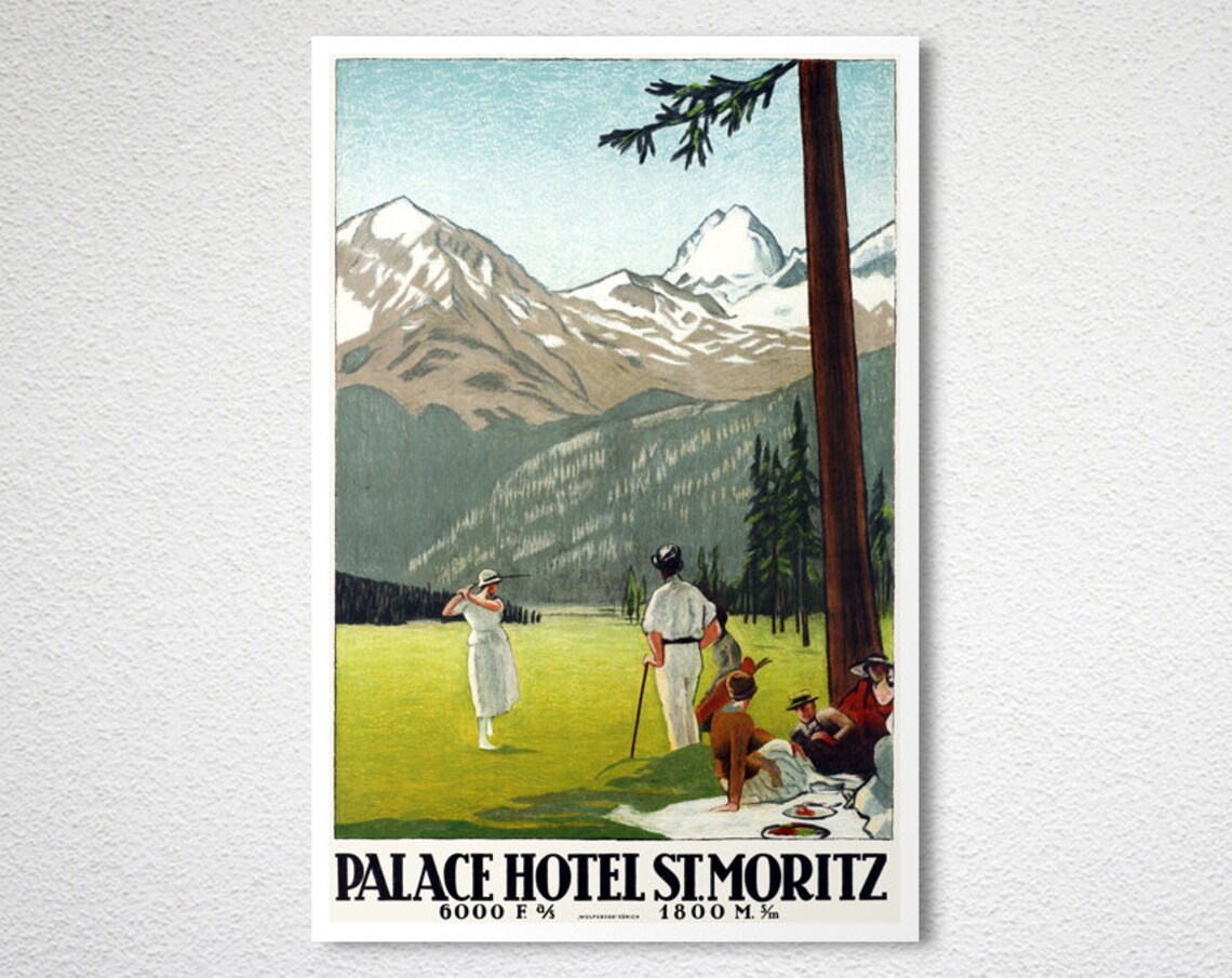 Palace Hotel St Moritz Vintage Golf Hotel Travel Poster Alps - Image 2
