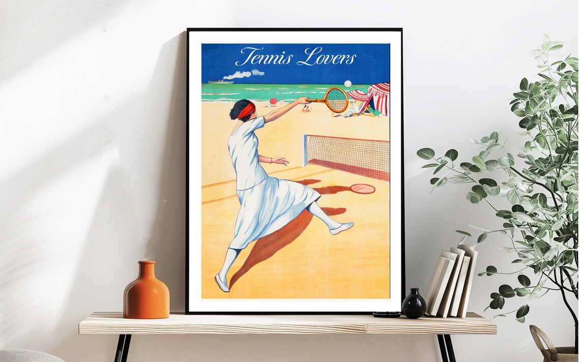 Tennis Lovers Vintage 1920s Beach Tennis Player Sport Art Poster - Image 3