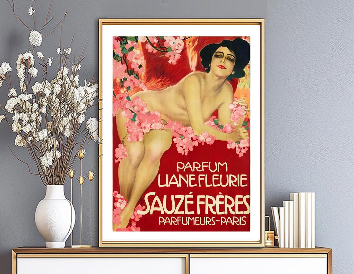 Parfum Liane Fleurie Sauze Freres Paris Floral Vintage Ad Poster