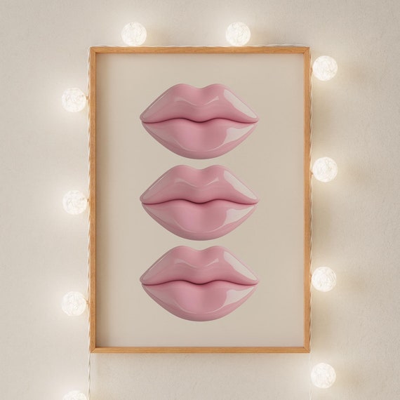 Pink Lips Wall Art Valentines Day Decor Poster Pink Aesthetic Cutecore Girly Bedroom Decor