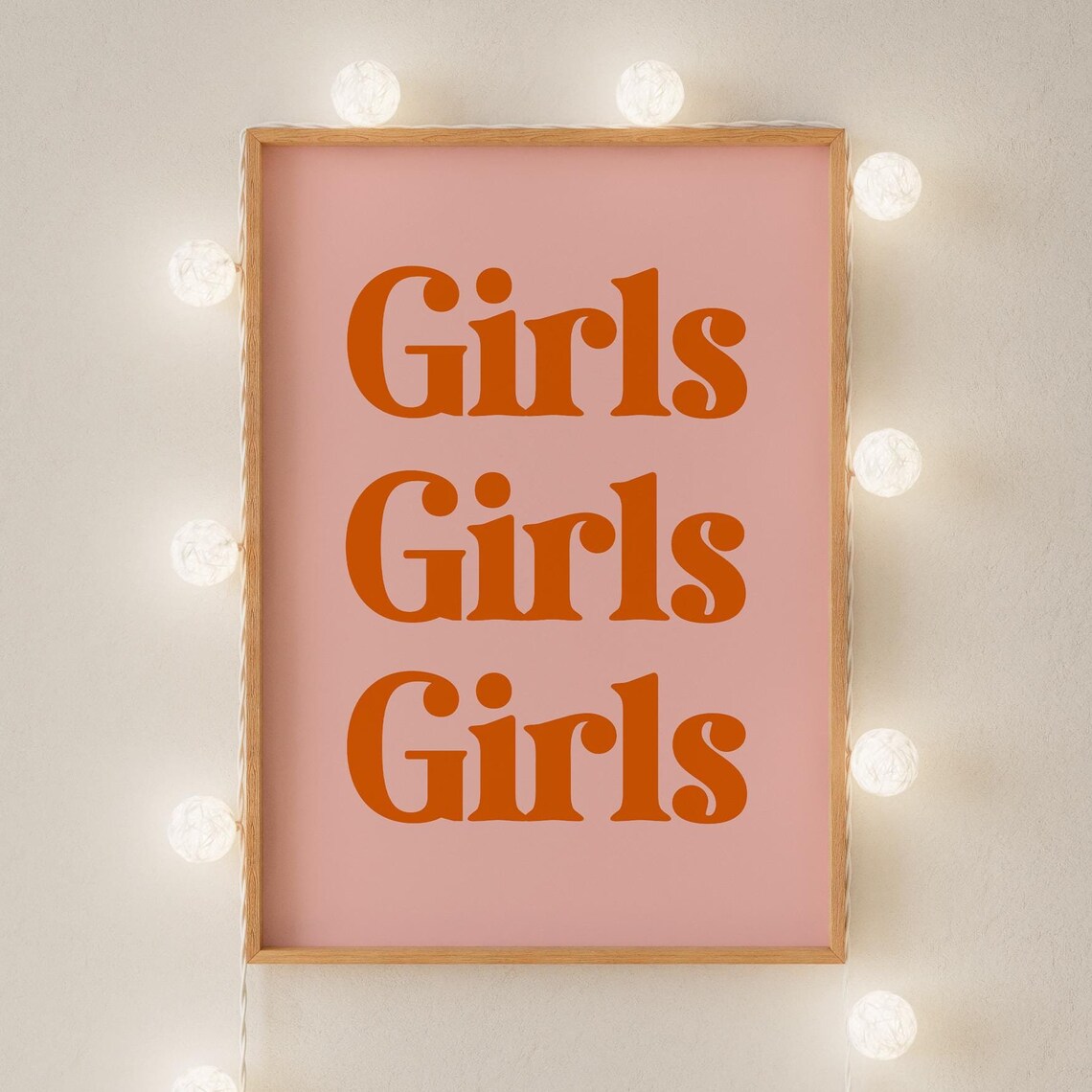 Girls Girls Girls Retro Typography Orange Pink Empowerment Poster