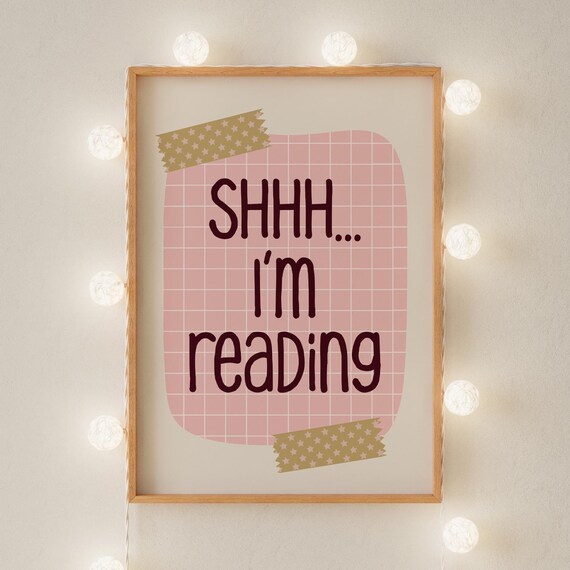 Shhh I Am Reading Cute Cozy Pink Grid Book Lover Girls Poster