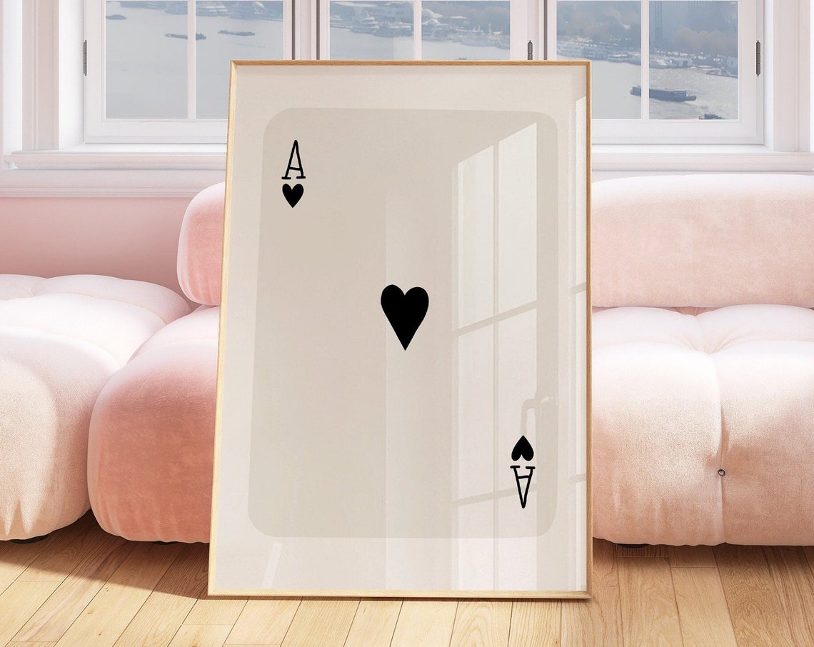 Ace of Hearts Oversized Playing Card Minimalist Black on White Poster - Image 3