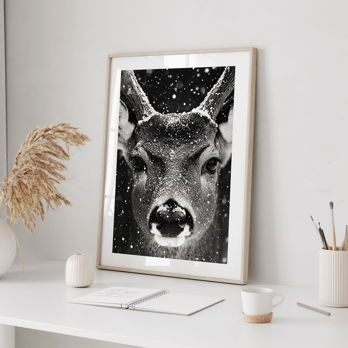 Deer In The Snow, Winter Portrait Art Print - Image 2